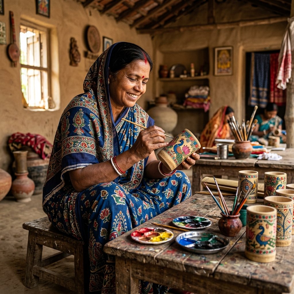 Artisan Hand-Painted Bamboo Bowls & Makhana Preparation